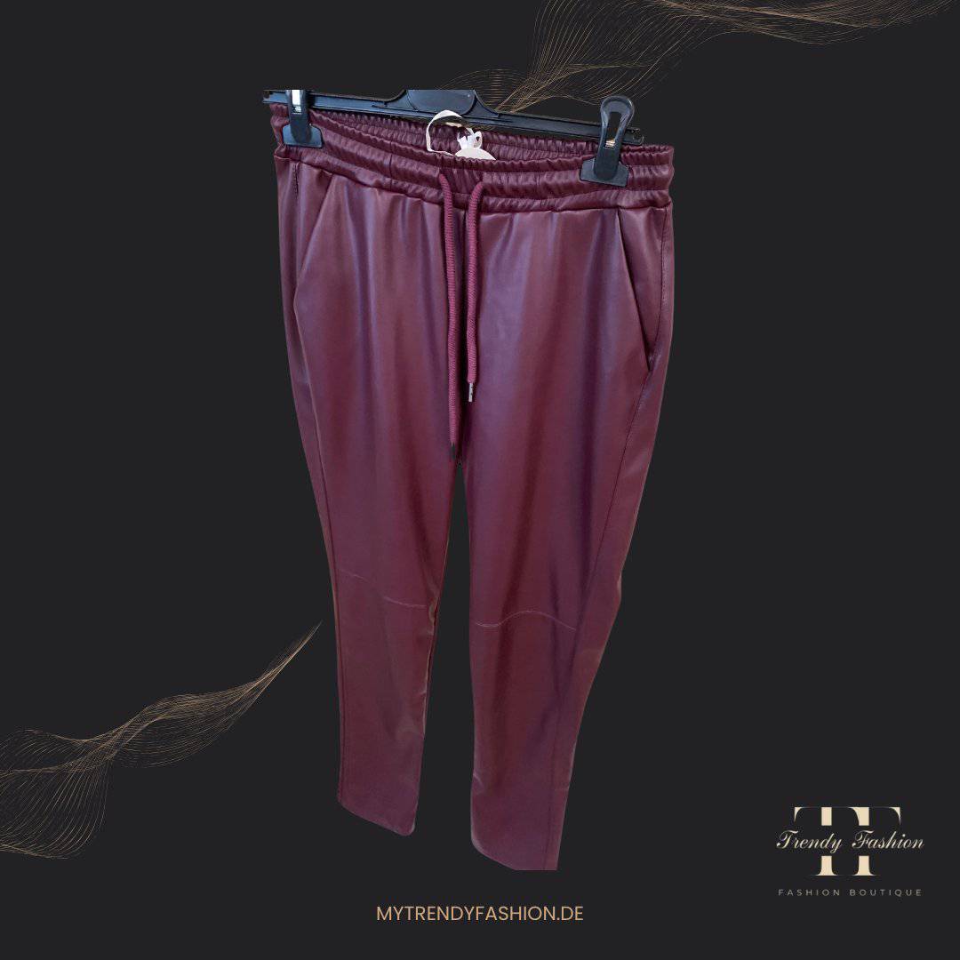 Lederimitat Joggpants Bordeaux - Trendy Fashion